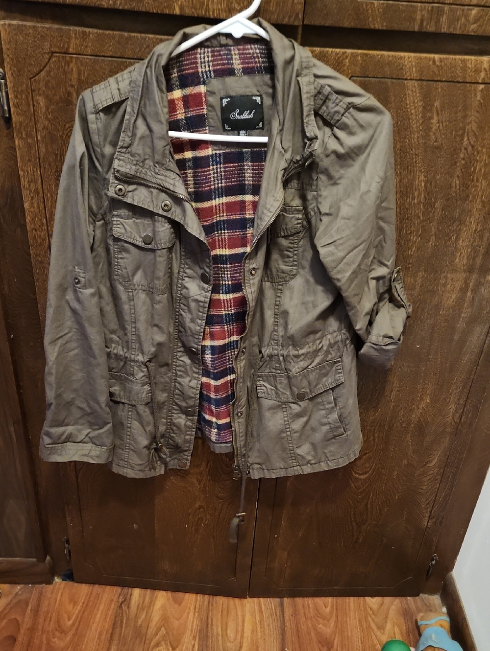 Women's Olive Utility Jacket with Plaid Lining